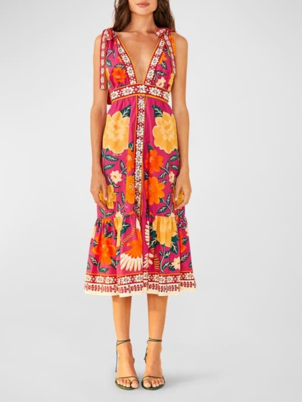 FARM Rio Floral Midi Dress in Pink, Yellow & Orange